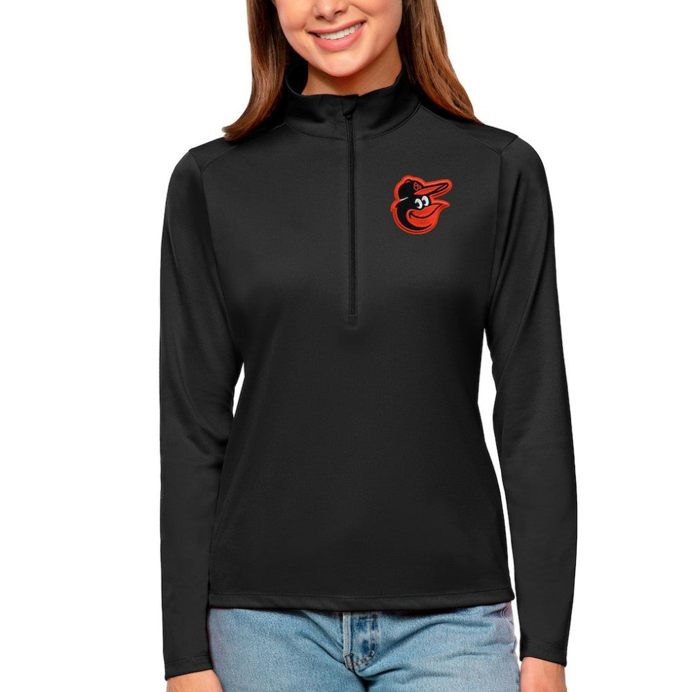 Baltimore Orioles Antigua Women's Tribute Quarter-Zip Pullover Top - Black