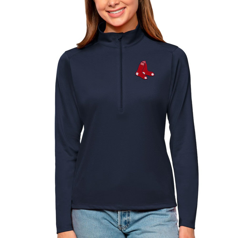 Boston Red Sox Antigua Women's Tribute Quarter-Zip Pullover Top - Navy