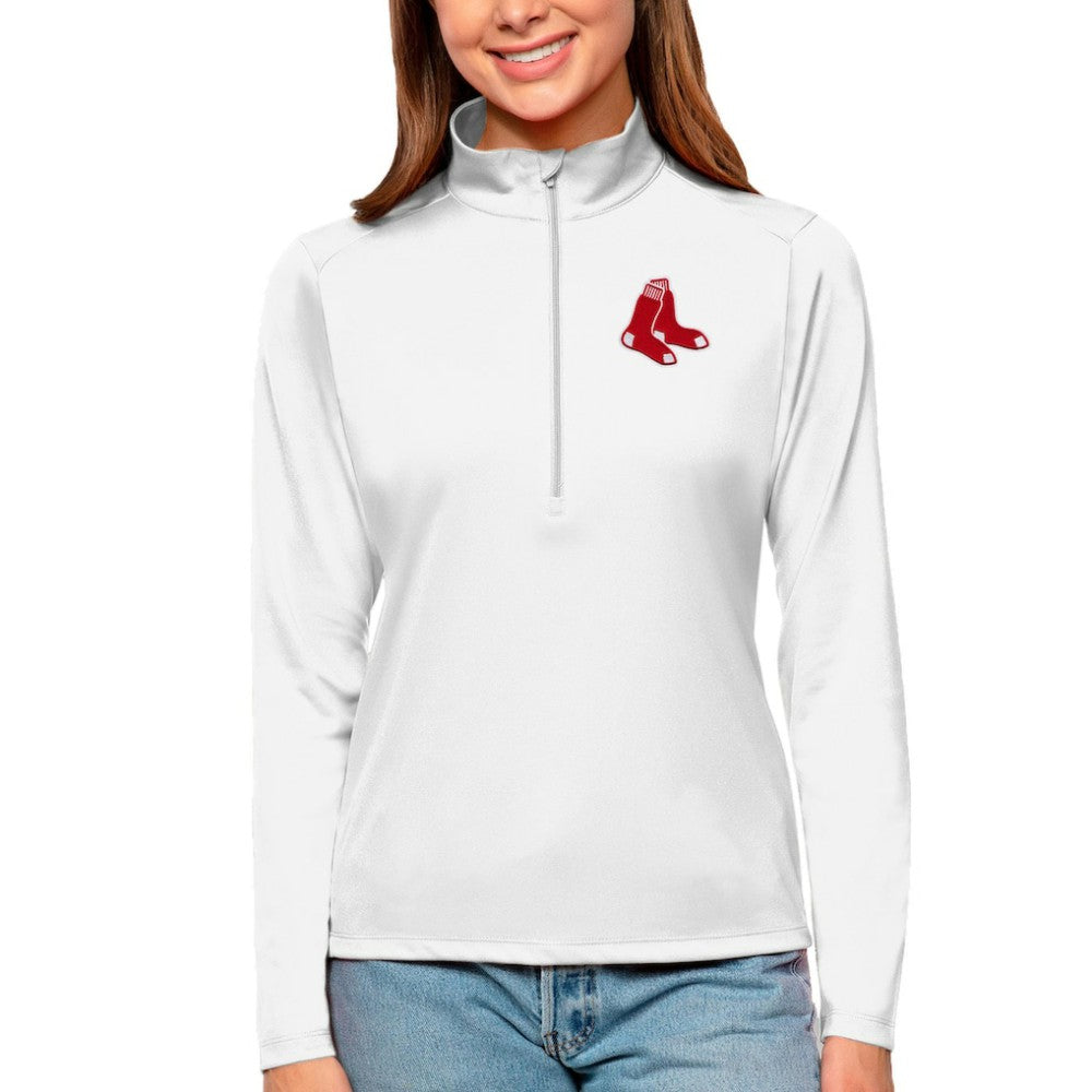 Boston Red Sox Antigua Women's Tribute Quarter-Zip Pullover Top - White