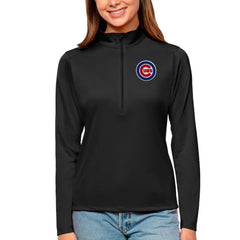 Chicago Cubs Antigua Women's Tribute Quarter-Zip Pullover Top - Black