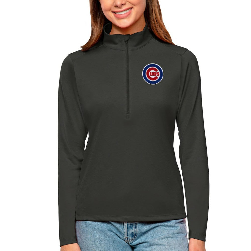 Chicago Cubs Antigua Women's Tribute Quarter-Zip Pullover Top - Charcoal
