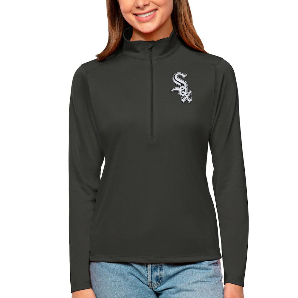Chicago White Sox Antigua Women's Tribute Quarter-Zip Pullover Top - Charcoal