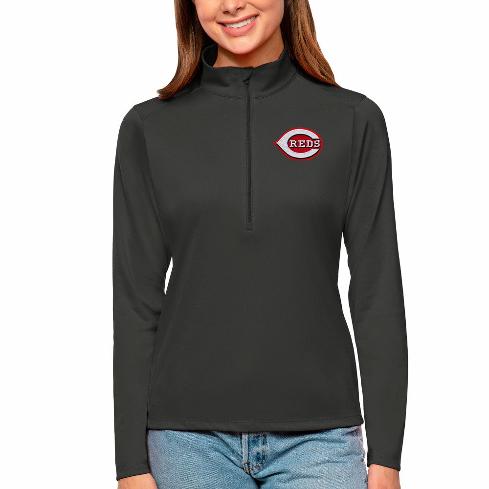 Cincinnati Reds Antigua Women's Tribute Quarter-Zip Pullover Top - Charcoal