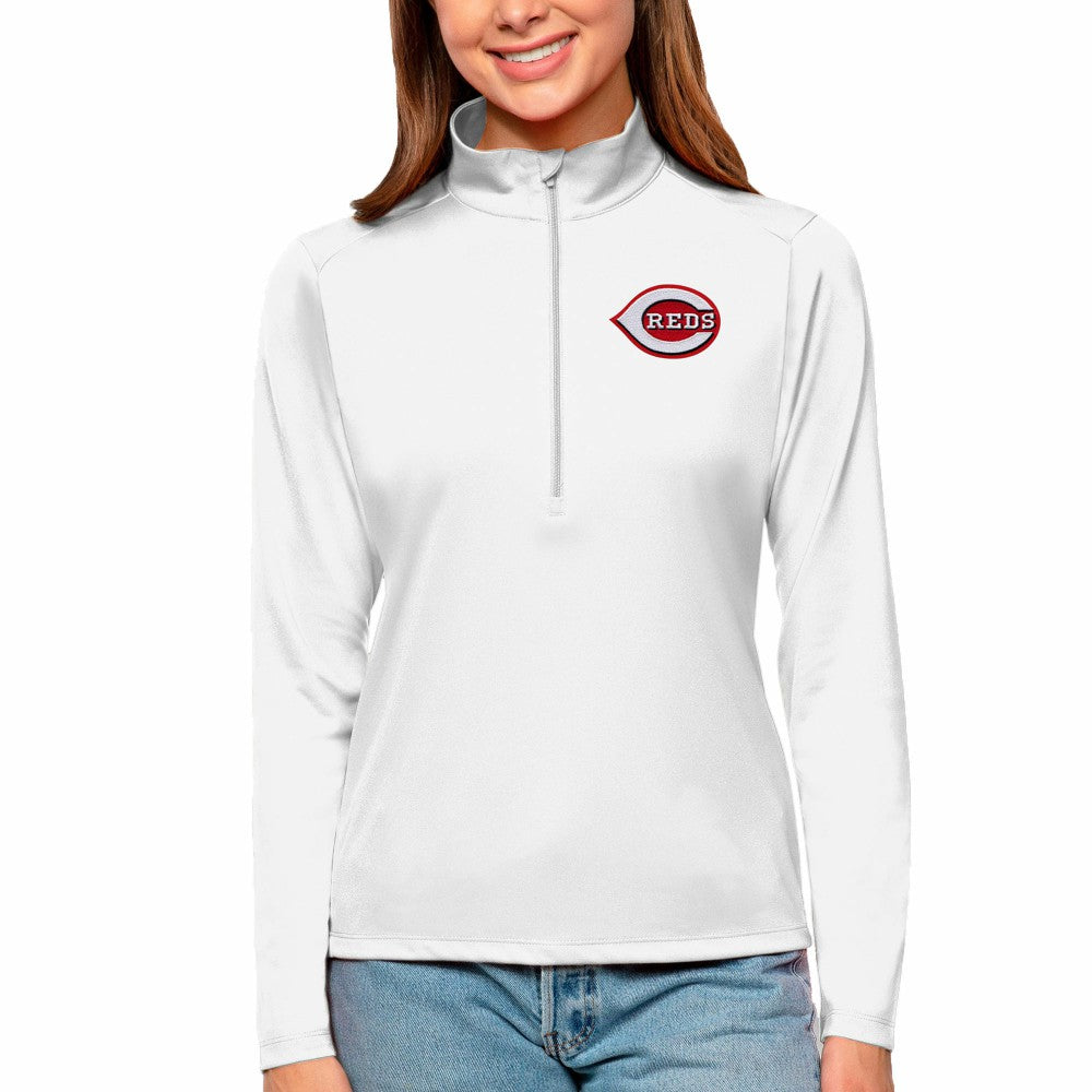 Cincinnati Reds Antigua Women's Tribute Quarter-Zip Pullover Top - White