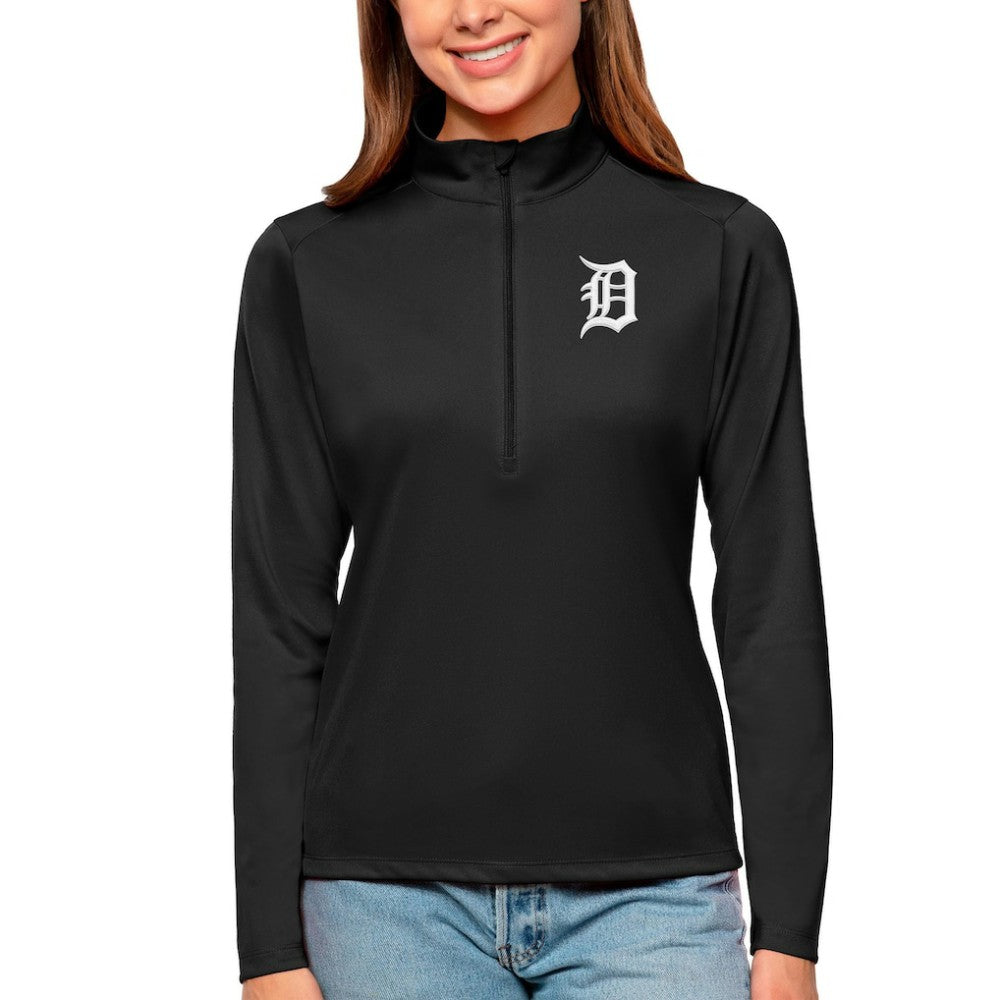 Detroit Tigers Antigua Women's Tribute Quarter-Zip Pullover Top - Black