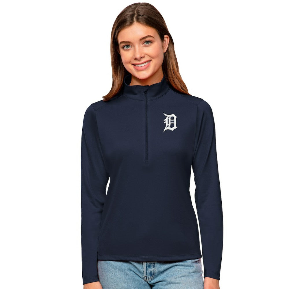 Detroit Tigers Antigua Women's Tribute Quarter-Zip Pullover Top - Navy