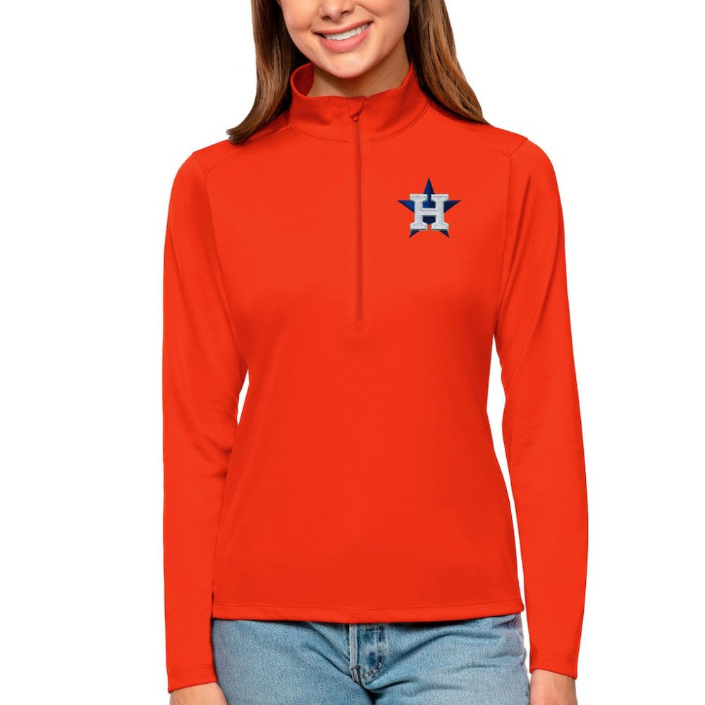Houston Astros Antigua Women's Tribute Quarter-Zip Pullover Top - Orange