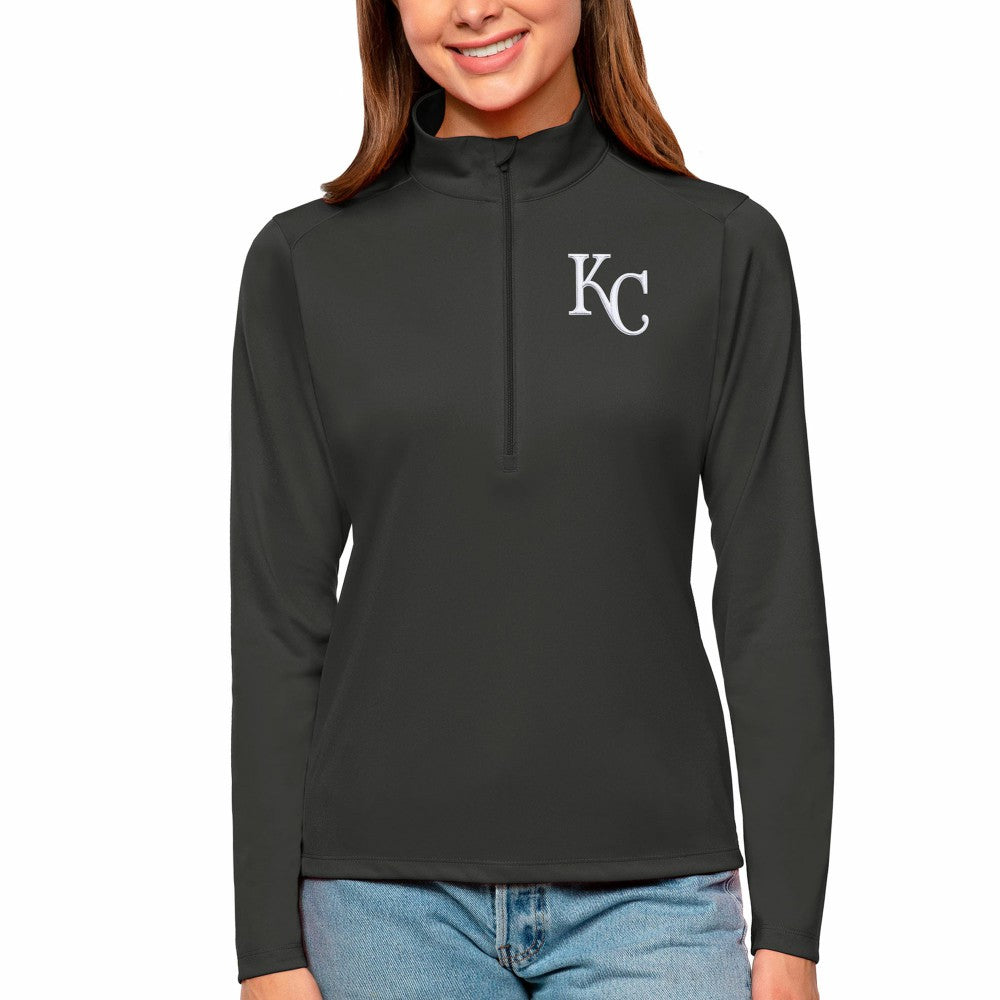 Kansas City Royals Antigua Women's Tribute Quarter-Zip Pullover Top - Charcoal