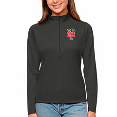 New York Mets Antigua Women's Tribute Quarter-Zip Pullover Top - Charcoal