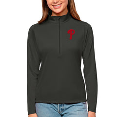Philadelphia Phillies Antigua Women's Tribute Quarter-Zip Pullover Top - Charcoal