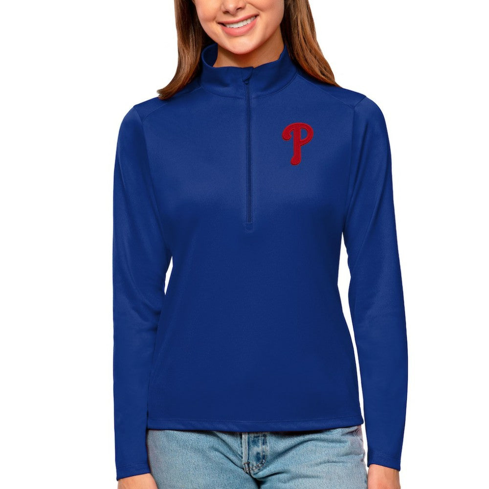 Philadelphia Phillies Antigua Women's Tribute Quarter-Zip Pullover Top - Royal