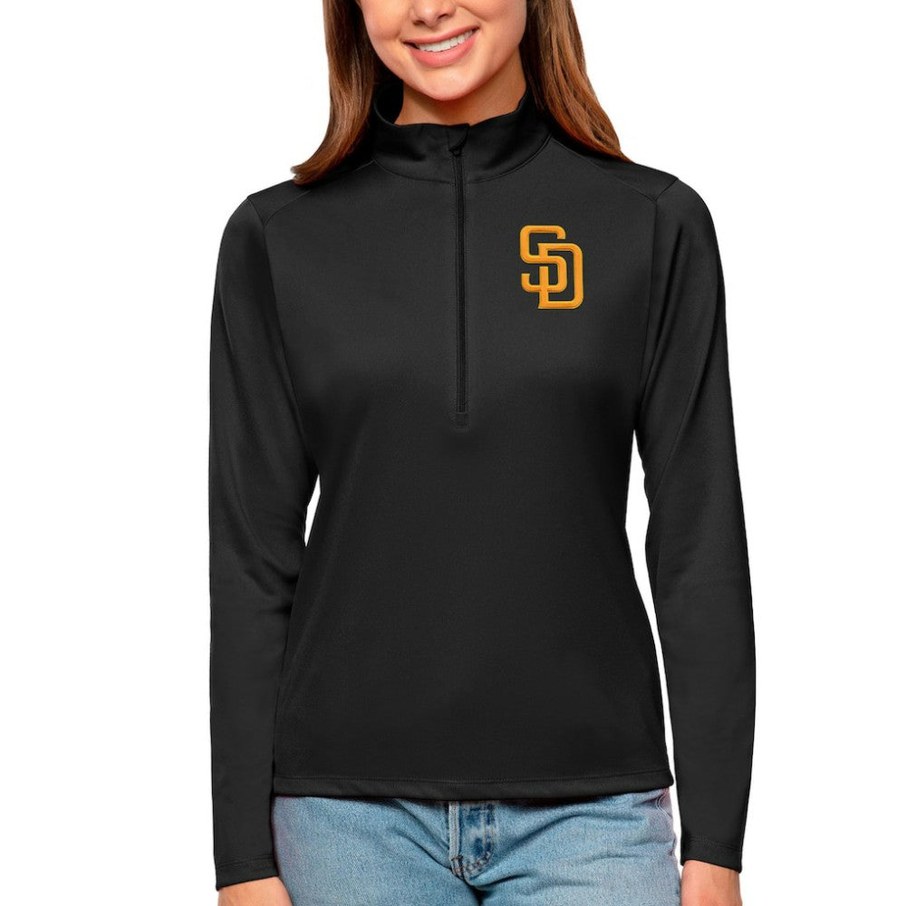 San Diego Padres Antigua Women's Tribute Quarter-Zip Pullover Top - Black