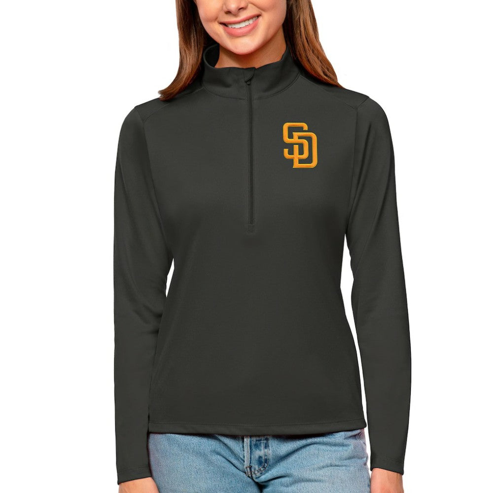 San Diego Padres Antigua Women's Tribute Quarter-Zip Pullover Top - Charcoal