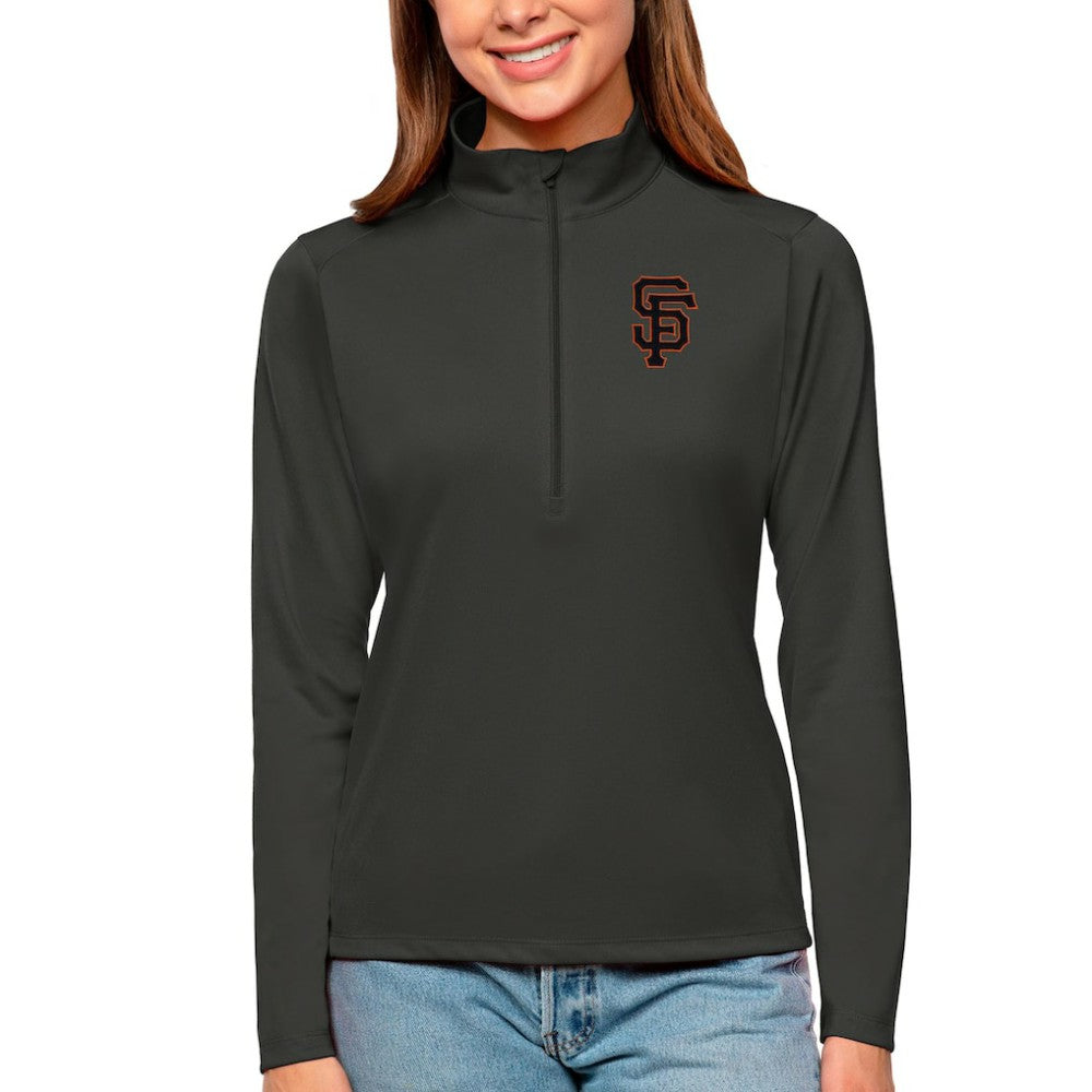 San Francisco Giants Antigua Women's Tribute Quarter-Zip Pullover Top - Charcoal