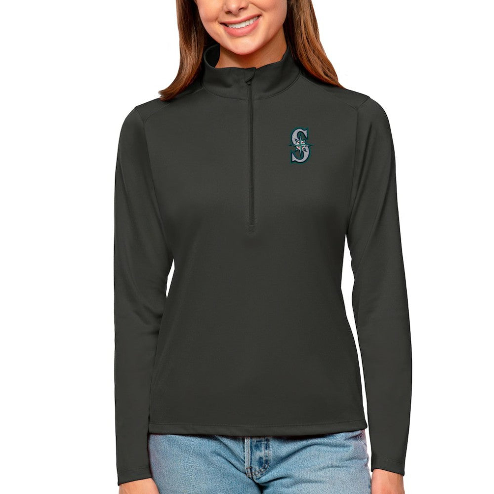 Seattle Mariners Antigua Women's Tribute Quarter-Zip Pullover Top - Charcoal