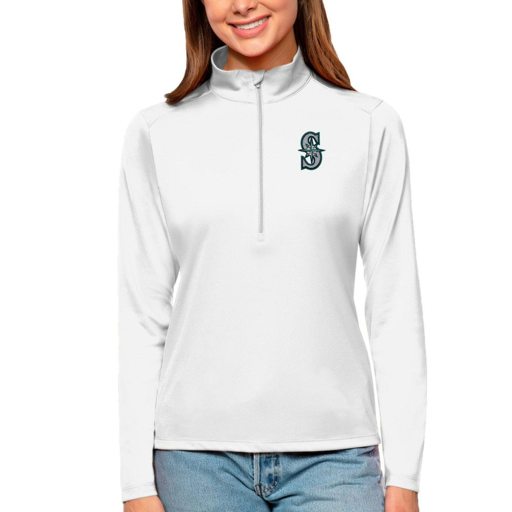 Seattle Mariners Antigua Women's Tribute Quarter-Zip Pullover Top - White