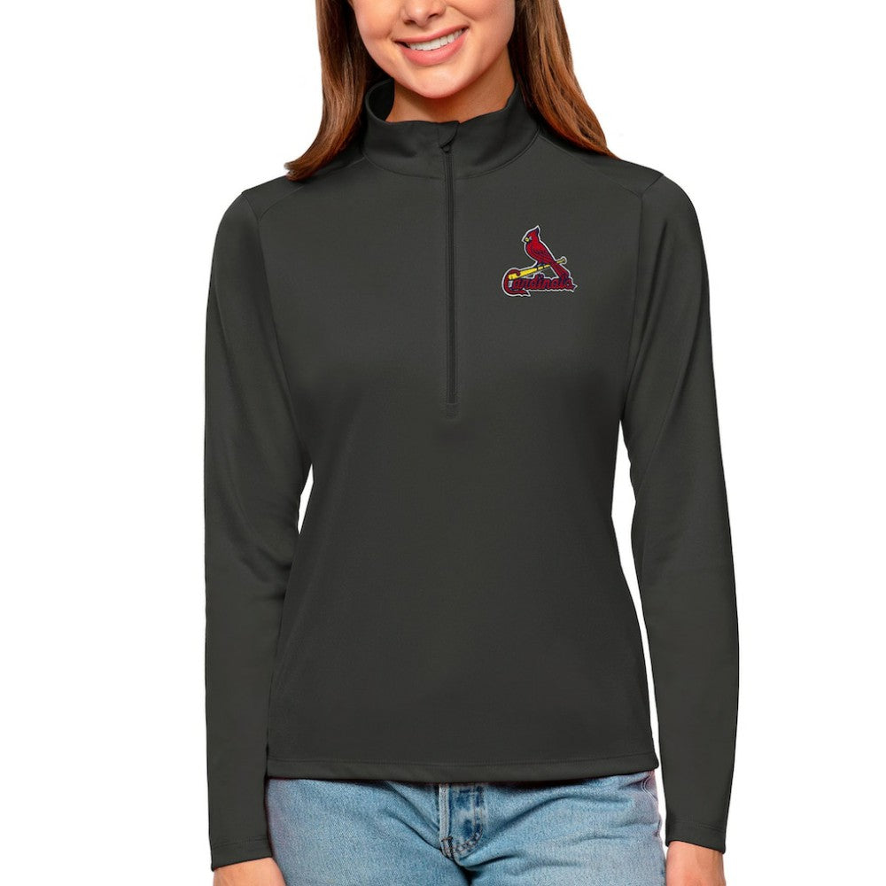 St. Louis Cardinals Antigua Women's Tribute Quarter-Zip Pullover Top - Charcoal