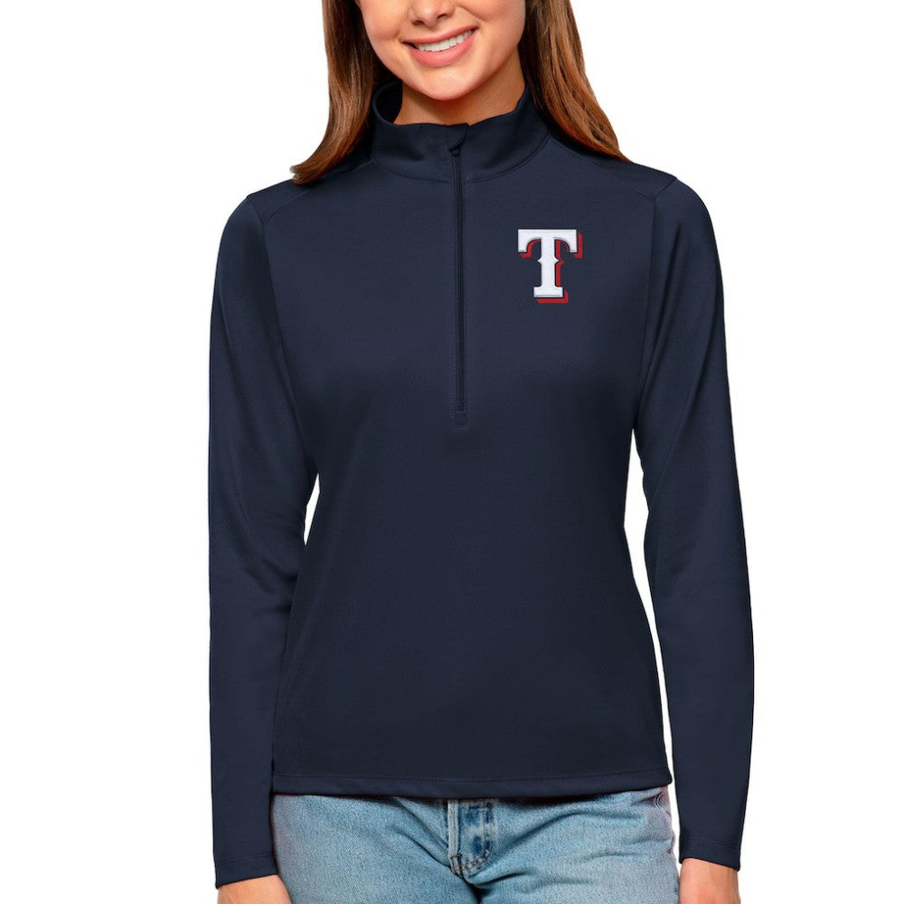 Texas Rangers Antigua Women's Tribute Quarter-Zip Pullover Top - Navy