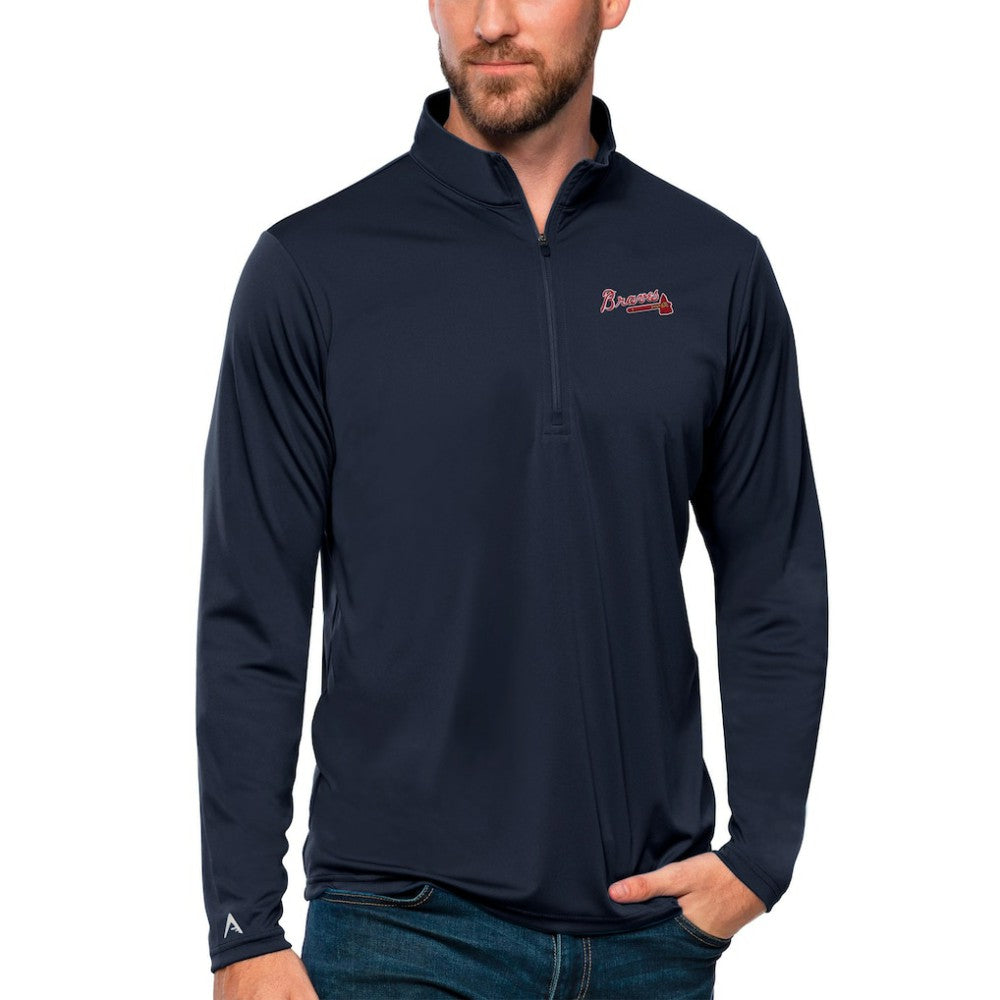 Atlanta Braves Antigua Tribute Quarter-Zip Pullover Top - Navy