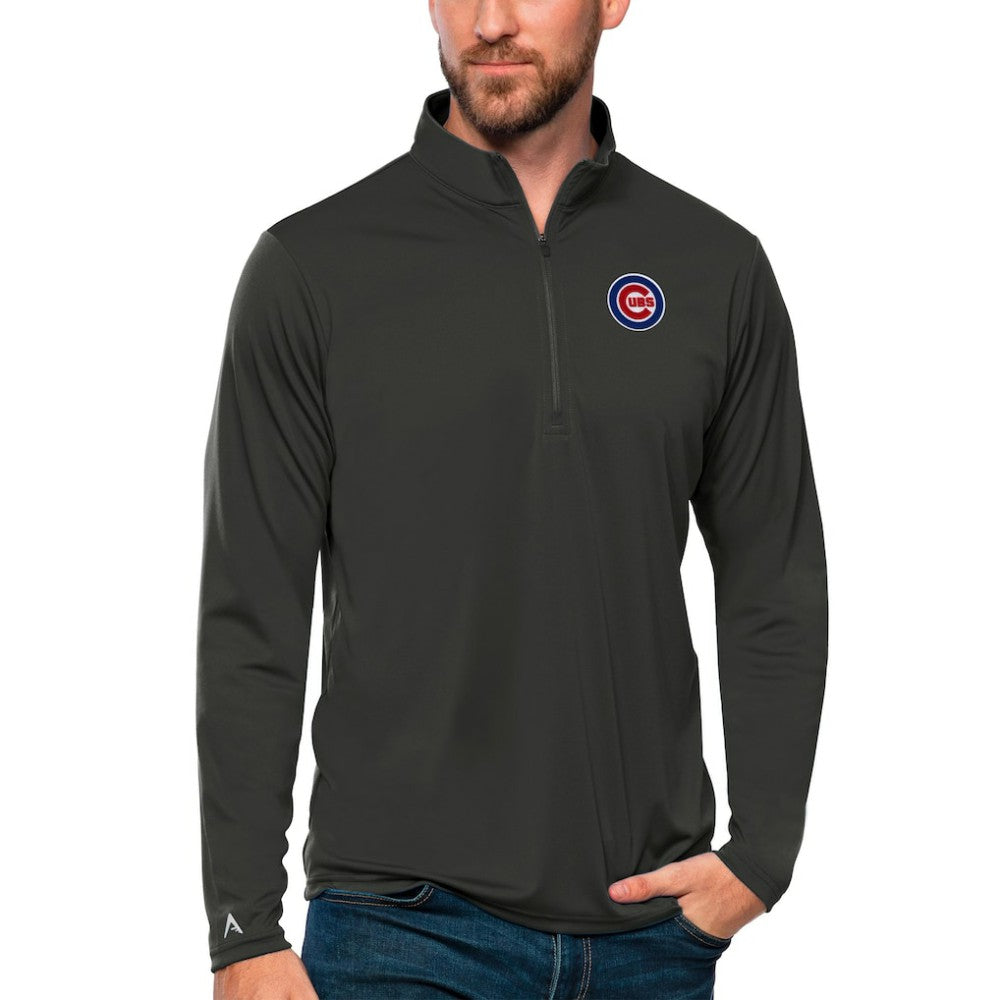 Chicago Cubs Antigua Tribute Quarter-Zip Pullover Top - Charcoal