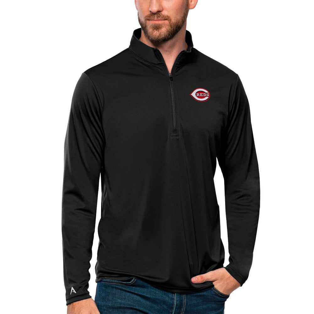 Cincinnati Reds Antigua Tribute Quarter-Zip Pullover Top - Black