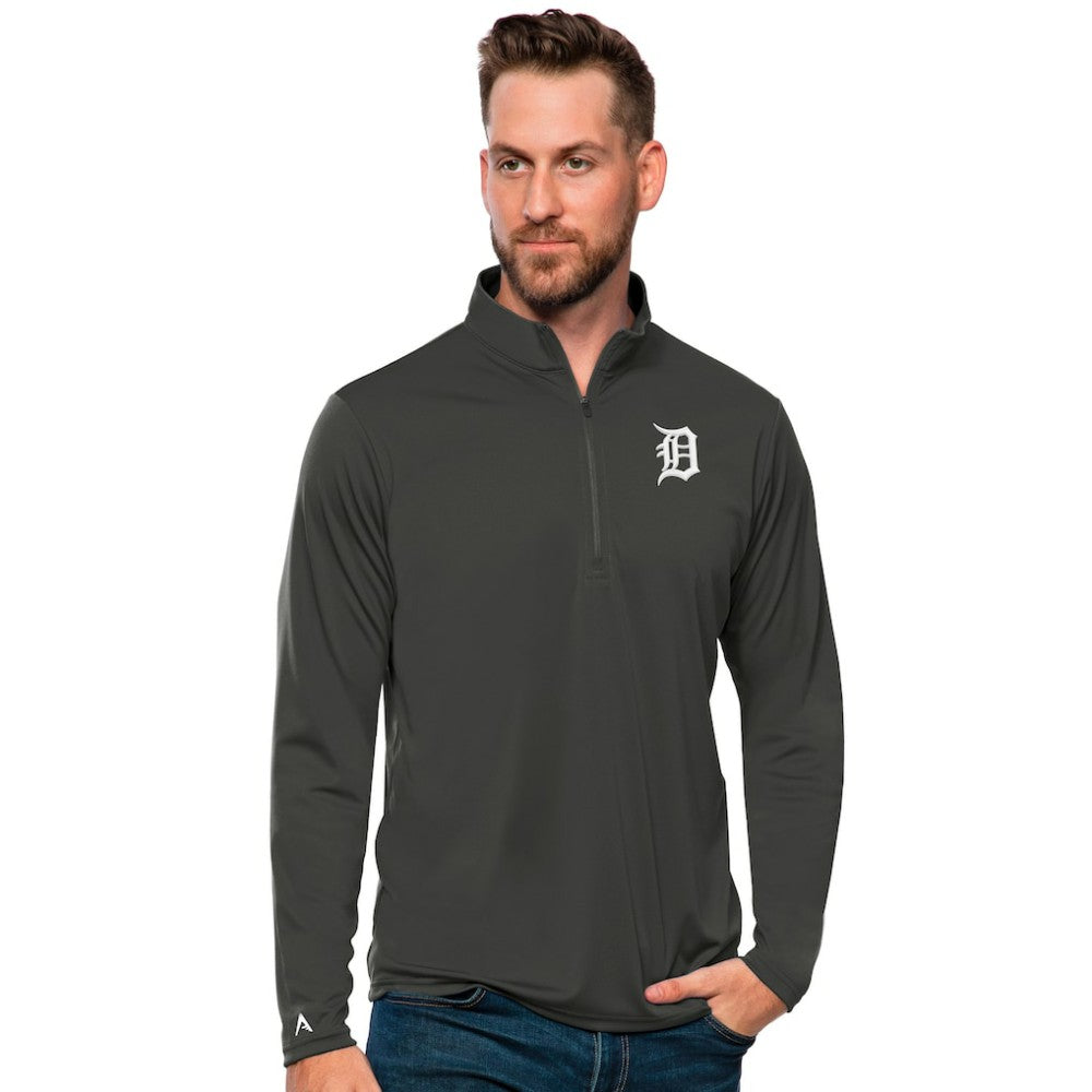 Detroit Tigers Antigua Tribute Quarter-Zip Pullover Top - Charcoal