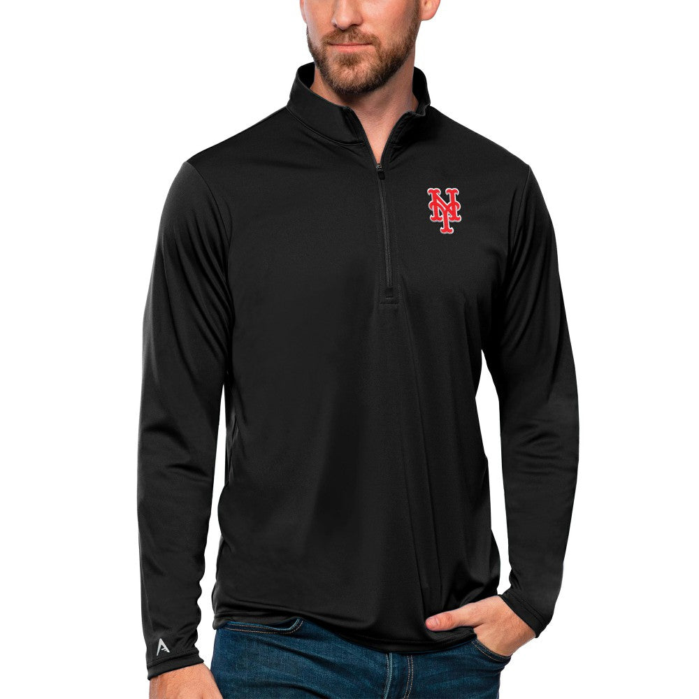 New York Mets Antigua Tribute Quarter-Zip Pullover Top - Black