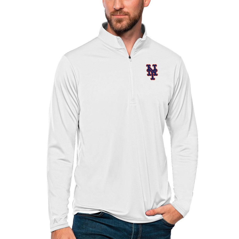 New York Mets Antigua Tribute Quarter-Zip Pullover Top - White