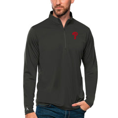 Philadelphia Phillies Antigua Tribute Quarter-Zip Pullover Top - Charcoal