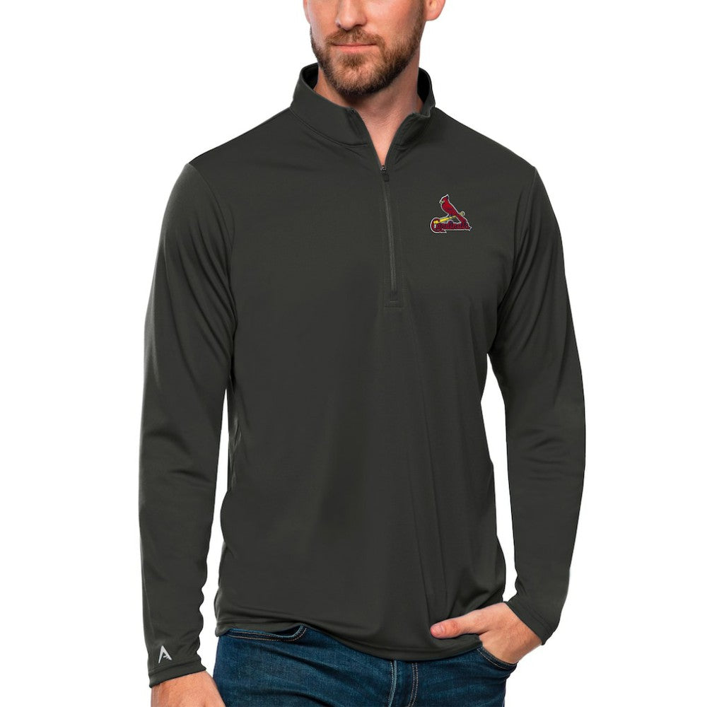 St. Louis Cardinals Antigua Tribute Quarter-Zip Pullover Top - Charcoal