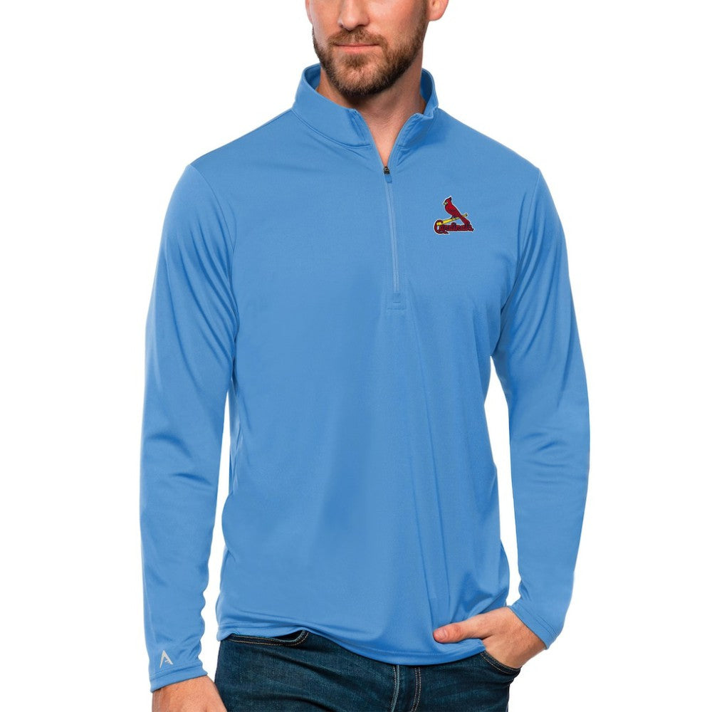 St. Louis Cardinals Antigua Tribute Quarter-Zip Pullover Top - Powder Blue