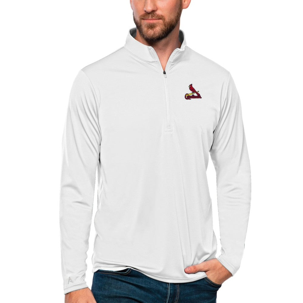 St. Louis Cardinals Antigua Tribute Quarter-Zip Pullover Top - White