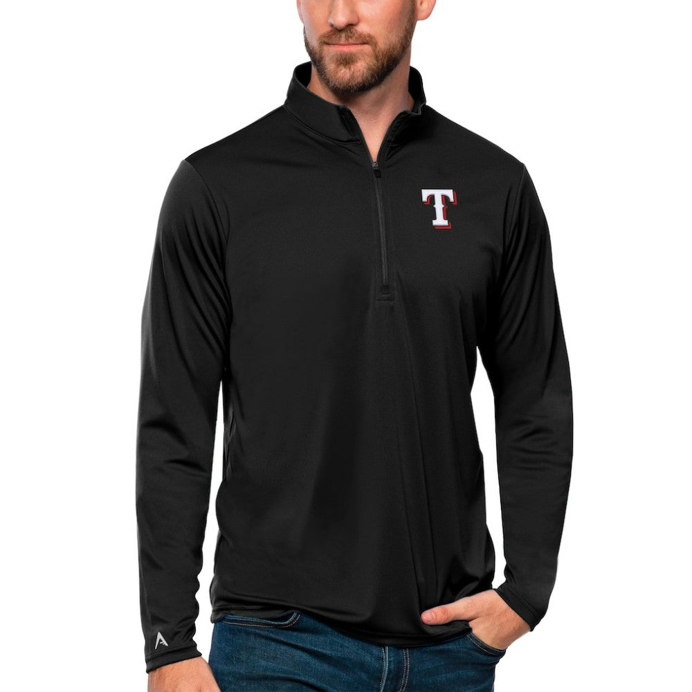Texas Rangers Antigua Tribute Quarter-Zip Pullover Top - Black