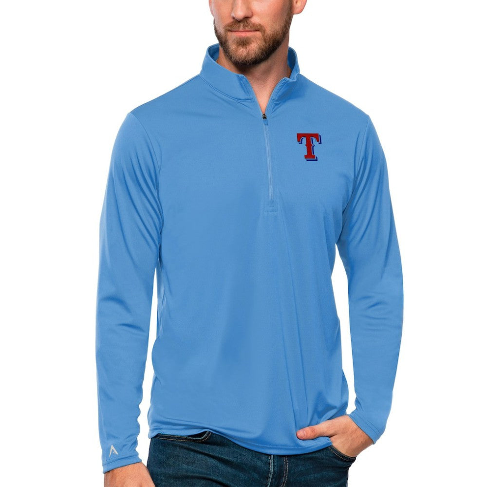 Texas Rangers Antigua Tribute Quarter-Zip Pullover Top - Powder Blue
