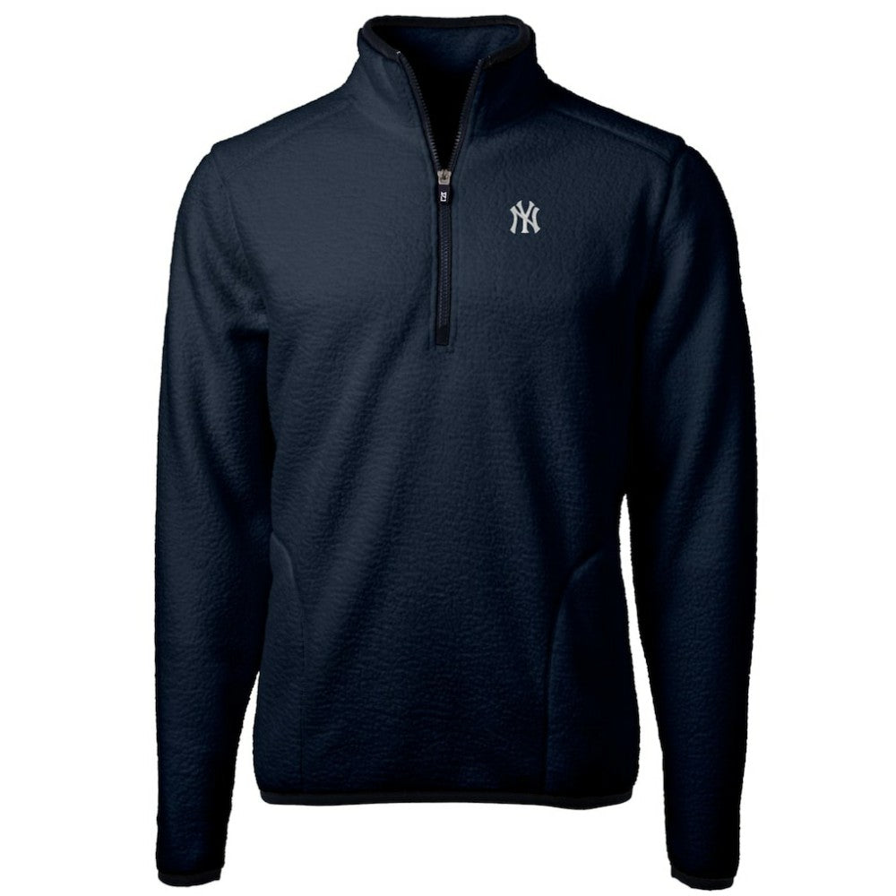 New York Yankees Cutter & Buck Big & Tall Cascade Eco Sherpa Fleece Quarter-Zip Pullover Jacket - Navy