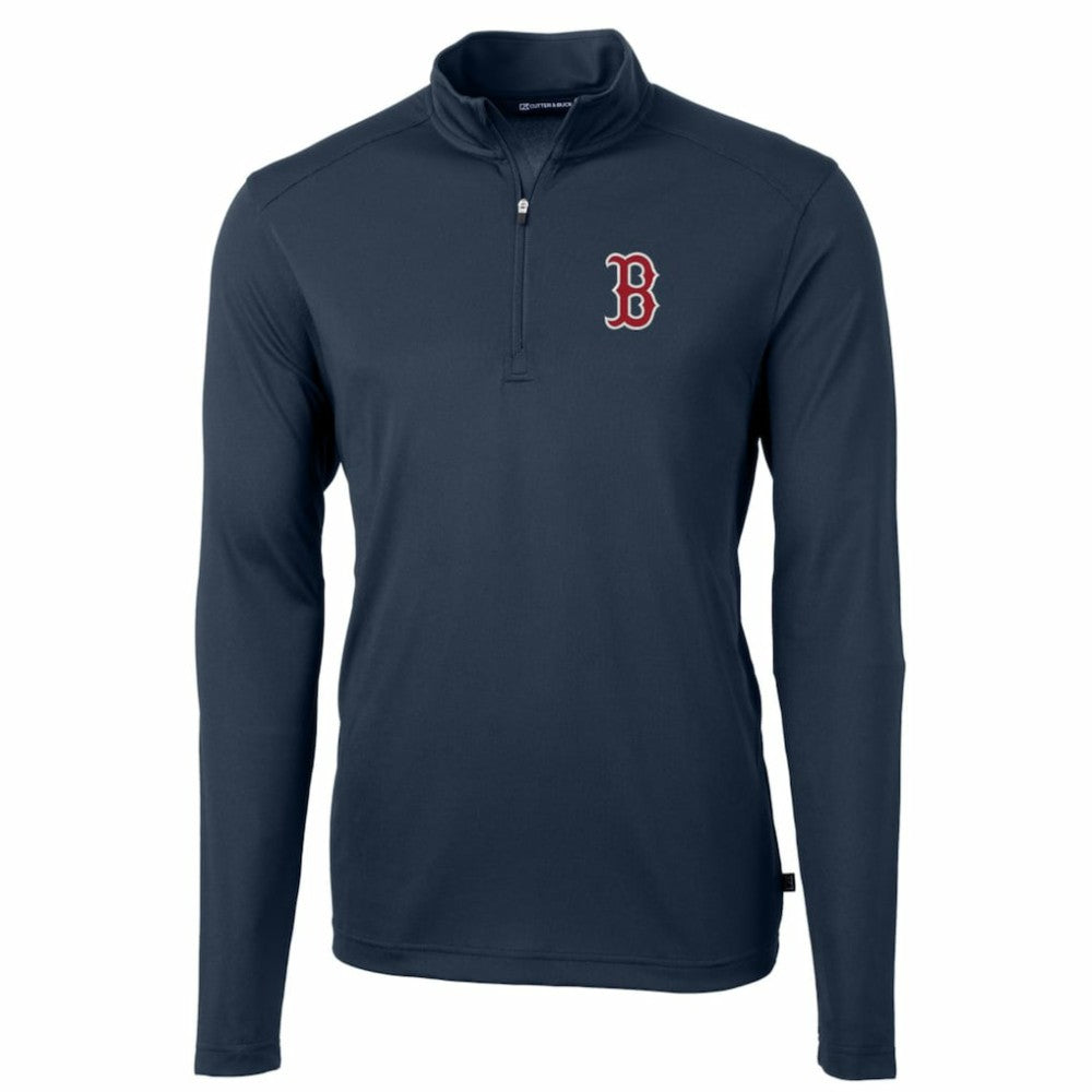 Boston Red Sox Cutter & Buck Big & Tall Virtue Eco Pique Quarter-Zip Pullover Jacket - Navy