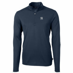 New York Yankees Cutter & Buck Big & Tall Virtue Eco Pique Quarter-Zip Pullover Jacket - Navy