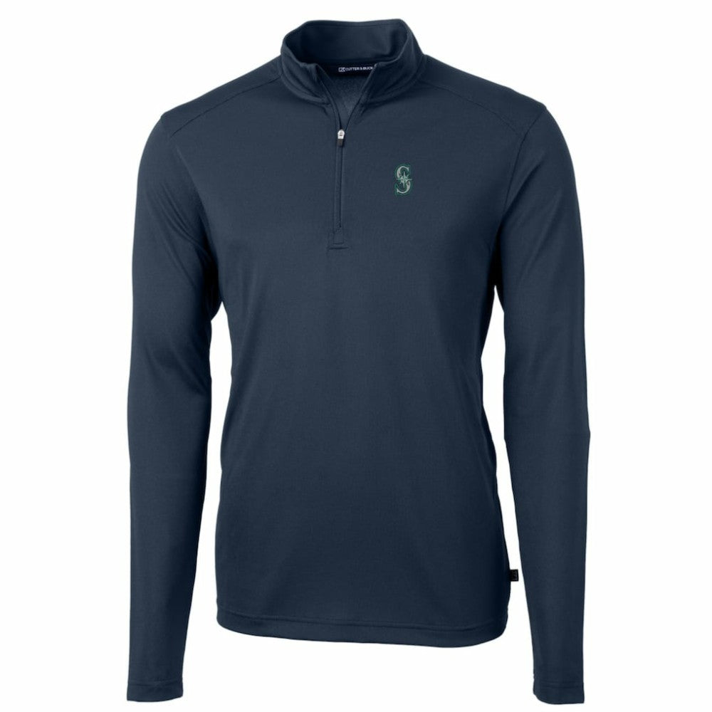Seattle Mariners Cutter & Buck Big & Tall Virtue Eco Pique Quarter-Zip Pullover Jacket - Navy