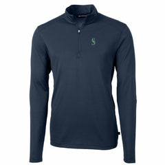 Seattle Mariners Cutter & Buck Big & Tall Virtue Eco Pique Quarter-Zip Pullover Jacket - Navy