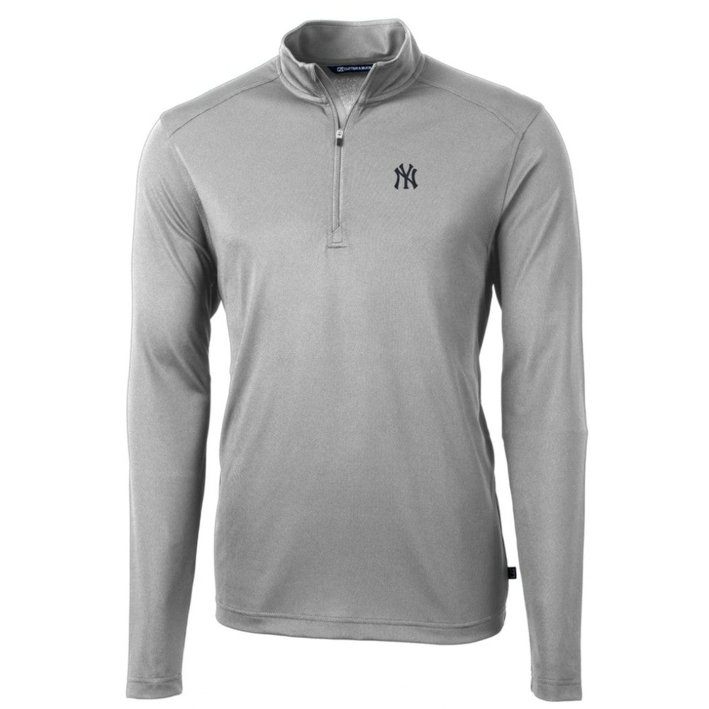 New York Yankees Cutter & Buck Big & Tall Virtue Eco Pique Quarter-Zip Pullover Jacket - Gray