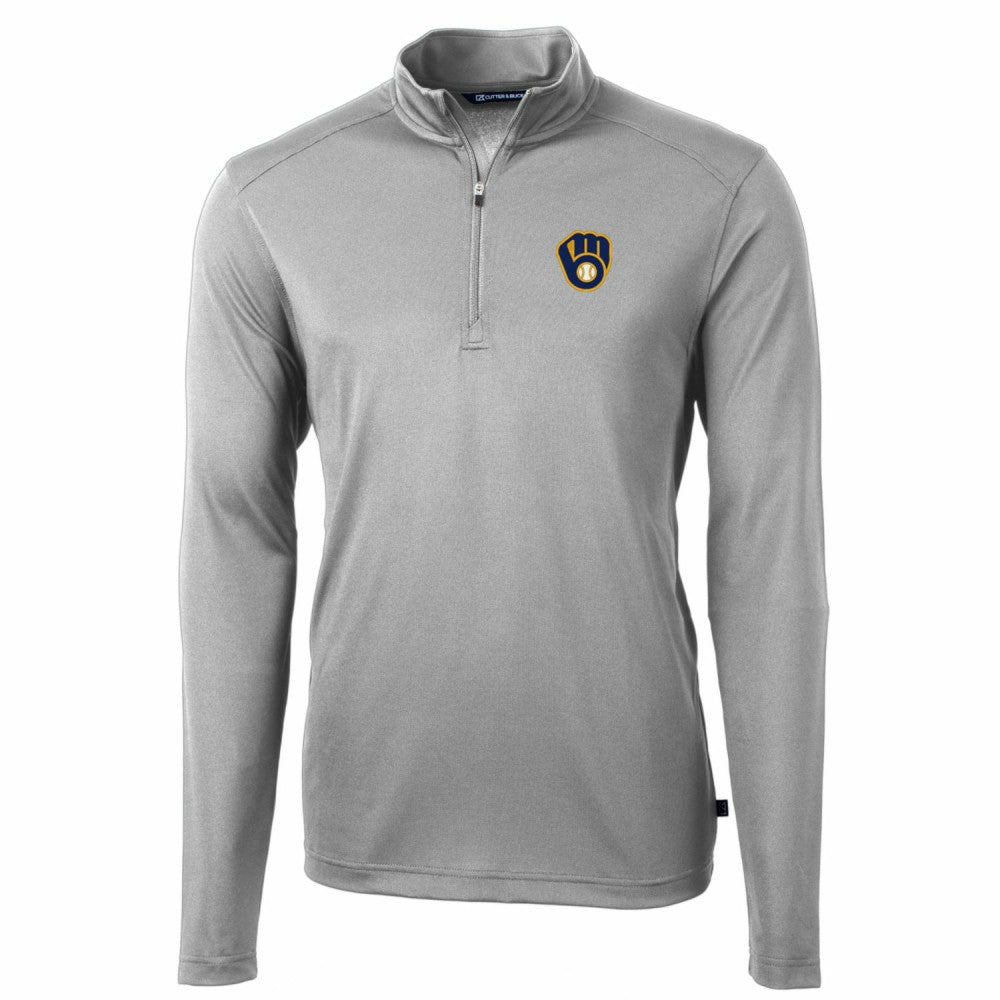 Milwaukee Brewers Cutter & Buck Big & Tall Virtue Eco Pique Quarter-Zip Pullover Jacket - Gray