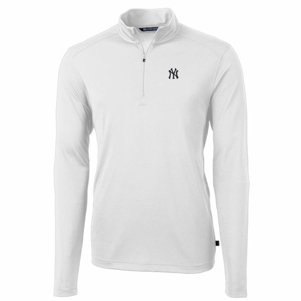 New York Yankees Cutter & Buck Big & Tall Virtue Eco Pique Quarter-Zip Pullover Jacket - White