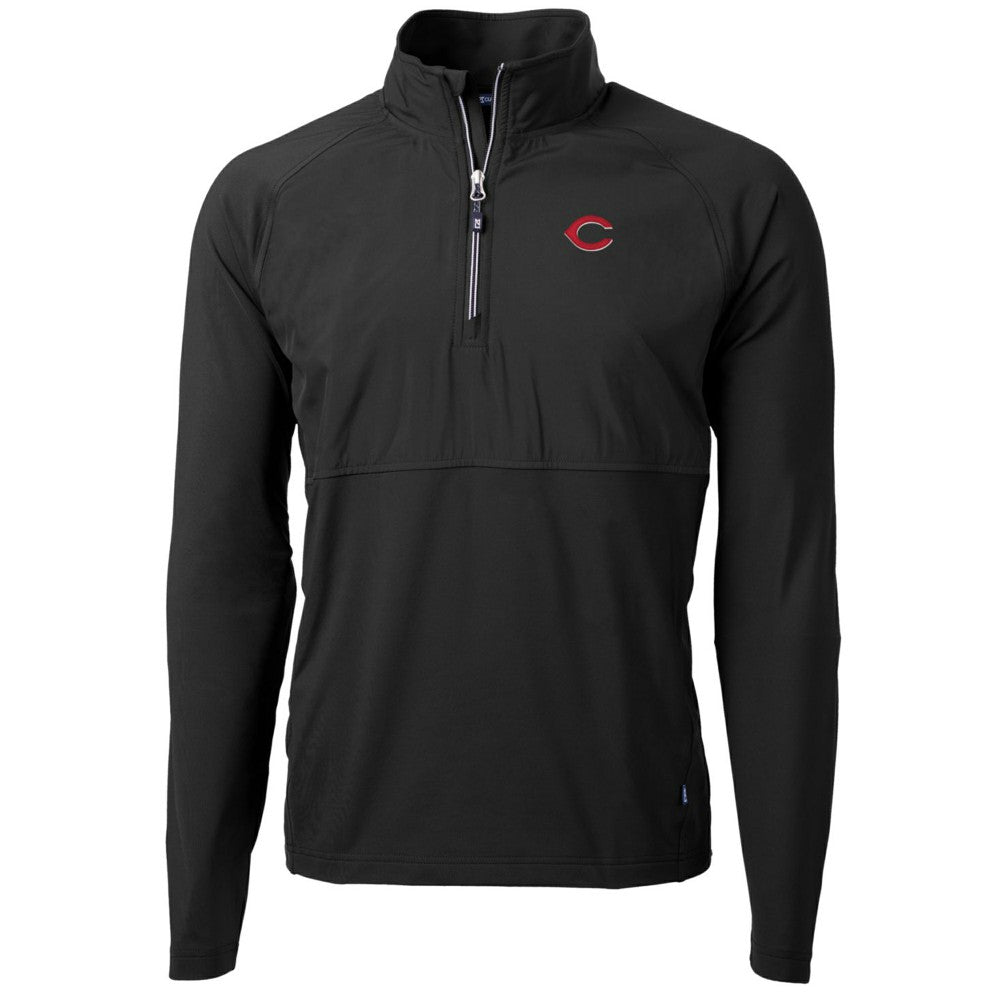 Cincinnati Reds Cutter & Buck Adapt Eco Knit Hybrid Recycled Quarter-Zip Pullover Jacket - Black