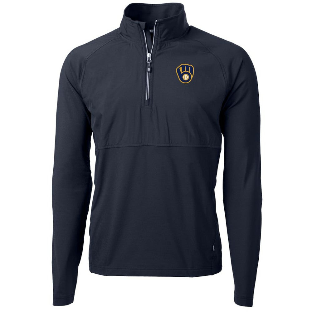 Milwaukee Brewers Cutter & Buck Adapt Eco Knit Hybrid Recycled Quarter-Zip Pullover Jacket - Navy