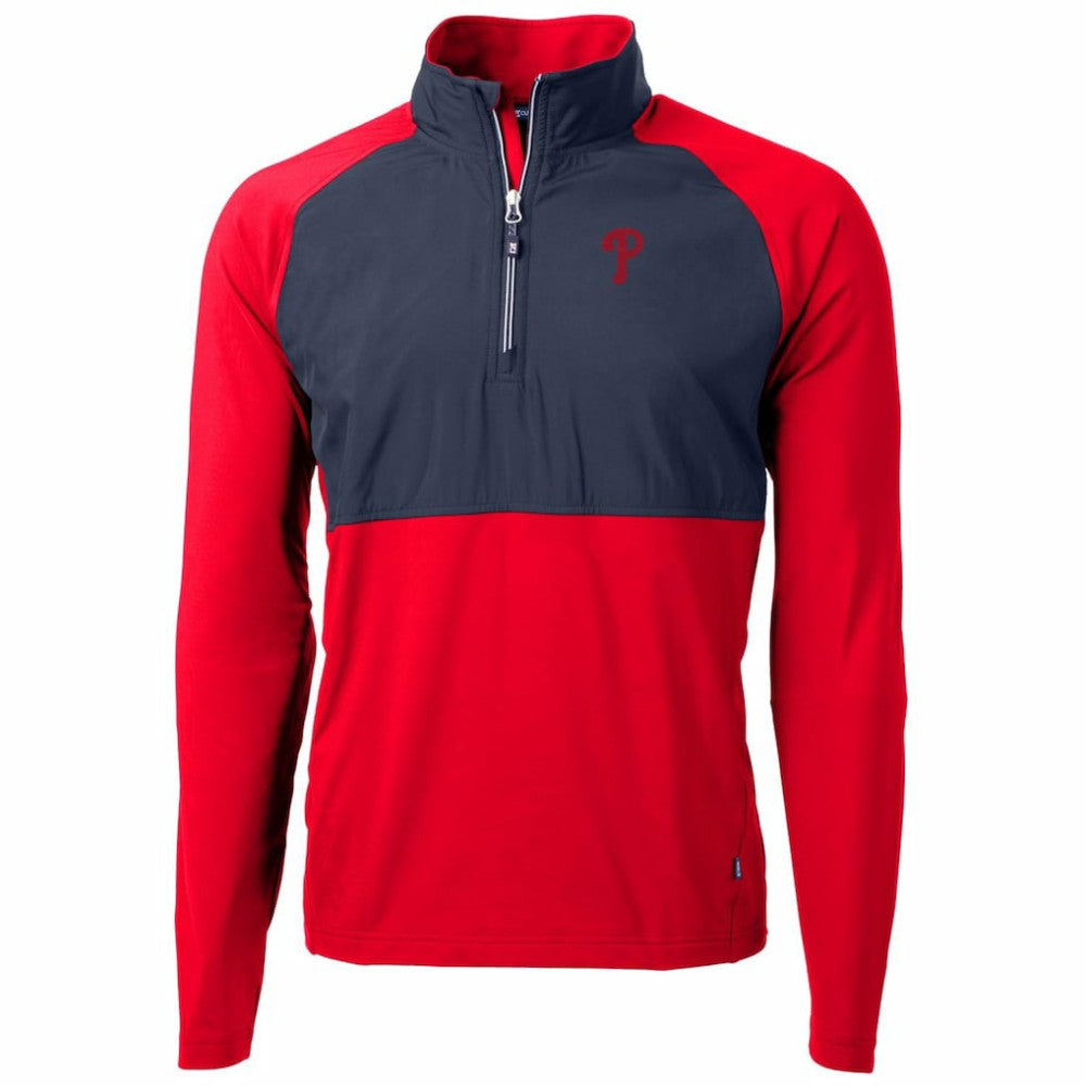 Philadelphia Phillies Cutter & Buck Adapt Eco Knit Hybrid Recycled Quarter-Zip Pullover Jacket - Red/Navy