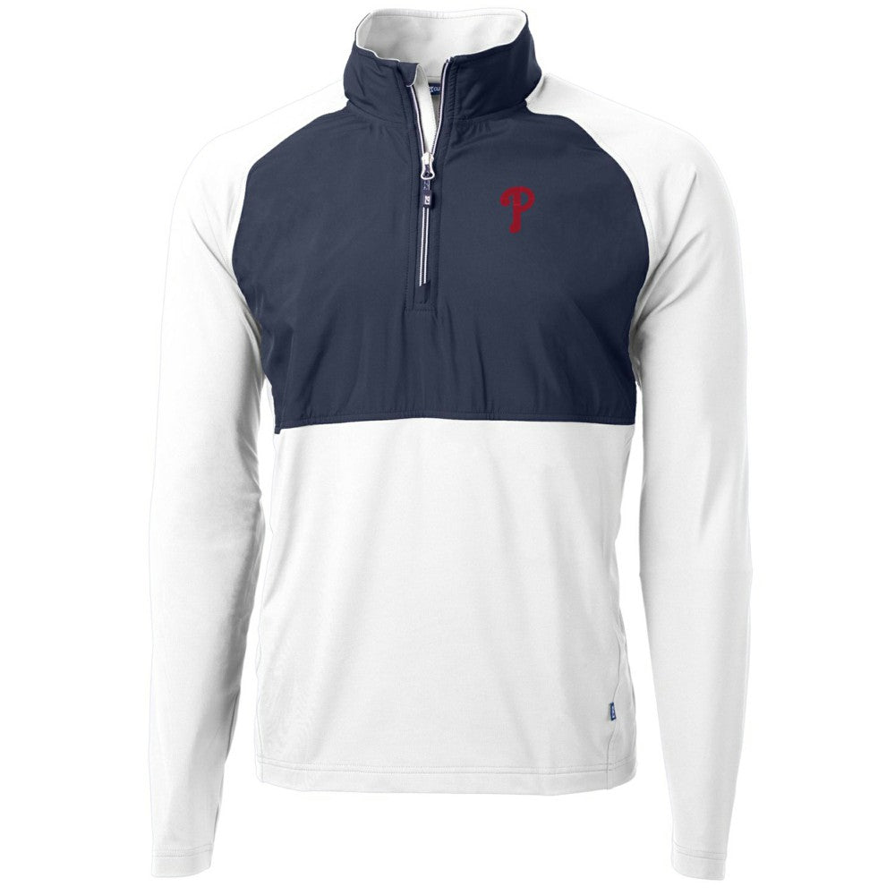 Philadelphia Phillies Cutter & Buck Adapt Eco Knit Hybrid Recycled Quarter-Zip Pullover Jacket - White/Navy