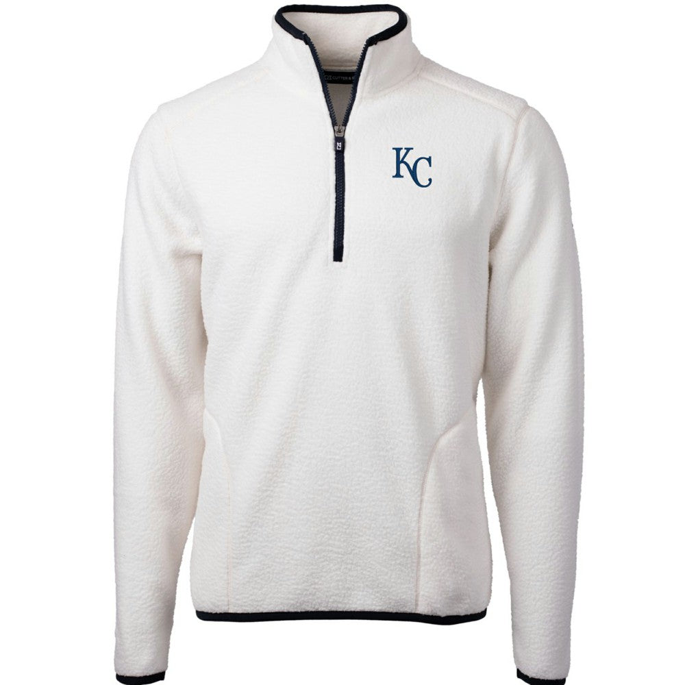 Kansas City Royals Cutter & Buck Cascade Eco Sherpa Fleece Quarter-Zip Pullover Jacket - White/Navy