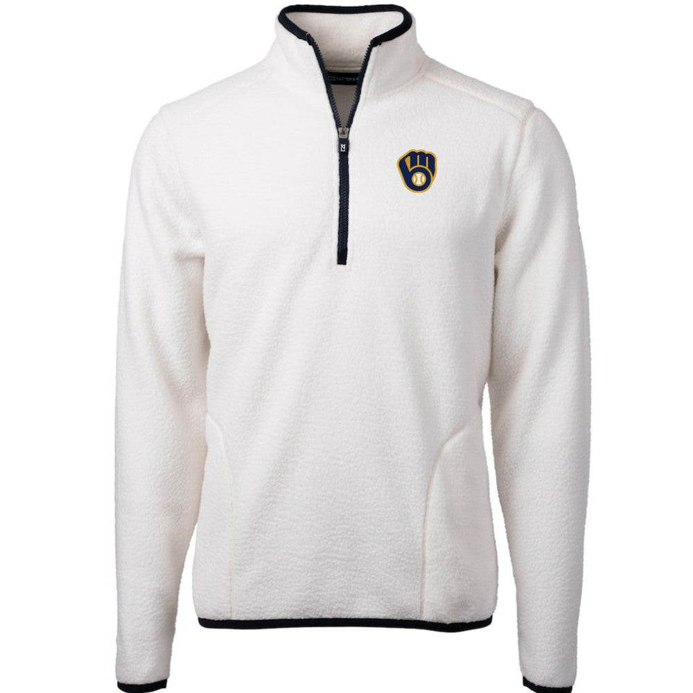 Milwaukee Brewers Cutter & Buck Cascade Eco Sherpa Fleece Quarter-Zip Pullover Jacket - White/Navy
