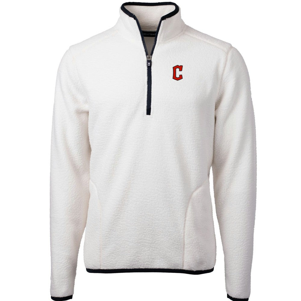 Cleveland Guardians Cutter & Buck Cascade Eco Sherpa Fleece Quarter-Zip Pullover Jacket - White/Navy