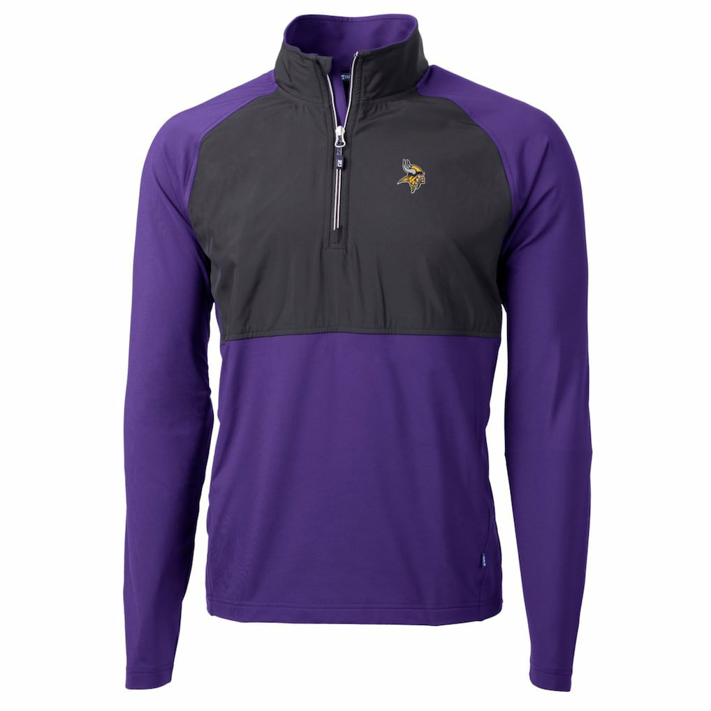 NFL Minnesota Vikings Cutter & Buck Adapt Eco Knit Hybrid Recycled Quarter-Zip Raglan Jacket